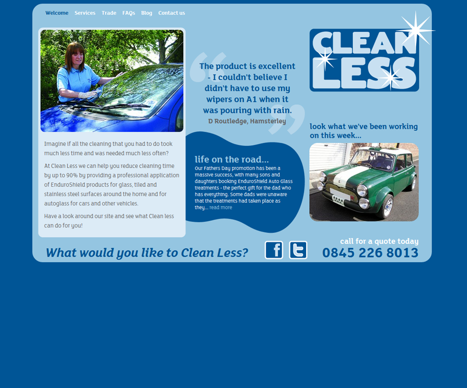 the clean less website screen capture of the design